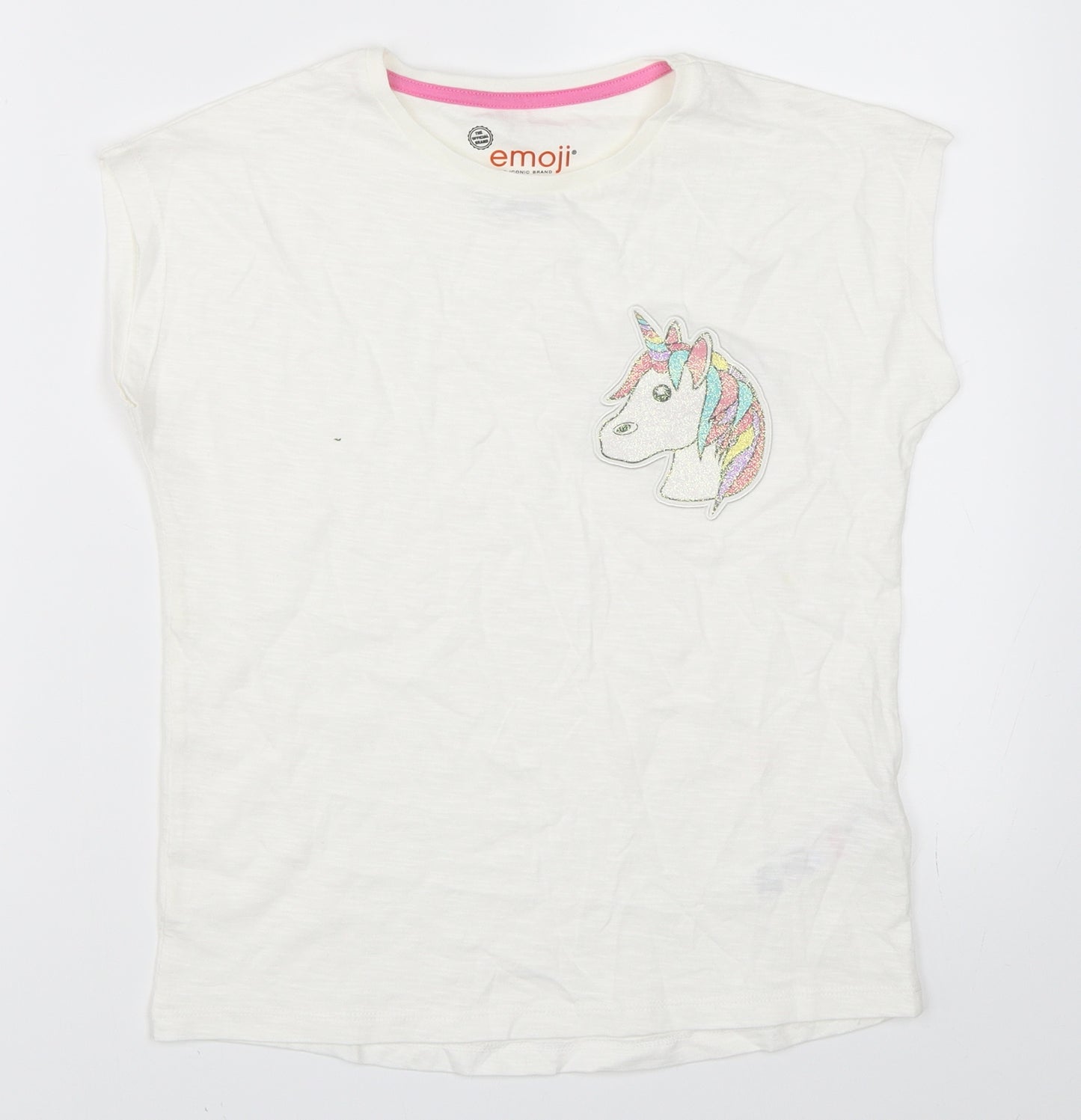 Marks and Spencer Girls White   Basic T-Shirt Size 8-9 Years  - Unicorn