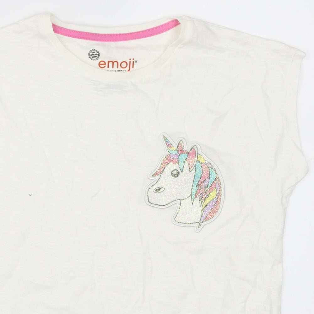 Marks and Spencer Girls White   Basic T-Shirt Size 8-9 Years  - Unicorn