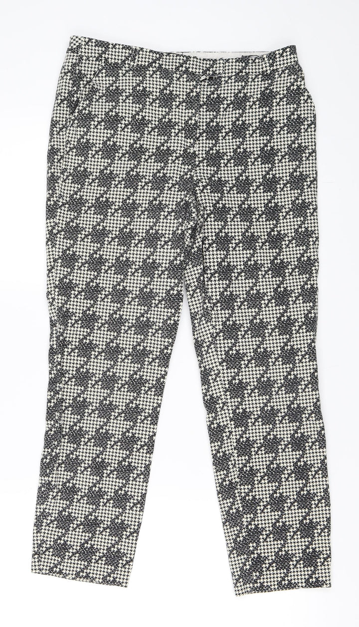 Topshop Womens Ivory Houndstooth Cropped Trousers Size 10 L23 in