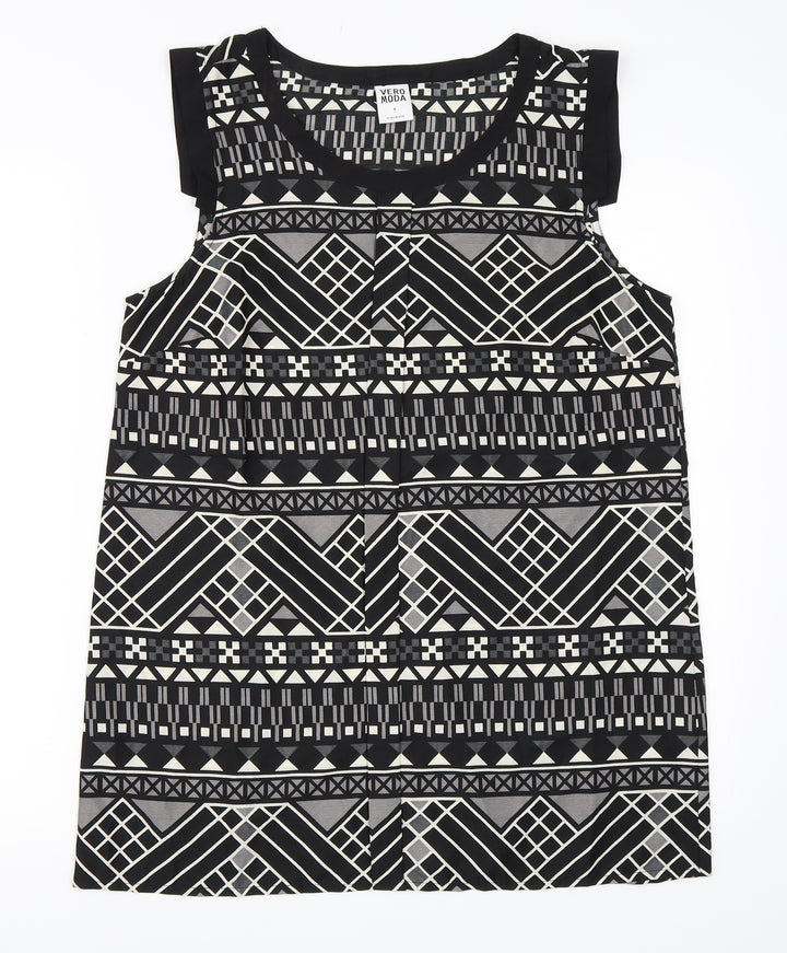 Vera Moda Womens Black Geometric  Basic Blouse Size M