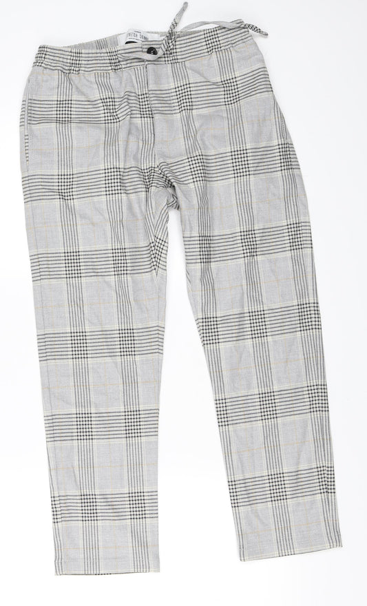 Front view of Topman men’s grey check cropped trousers, size 30, in, 30-inch leg