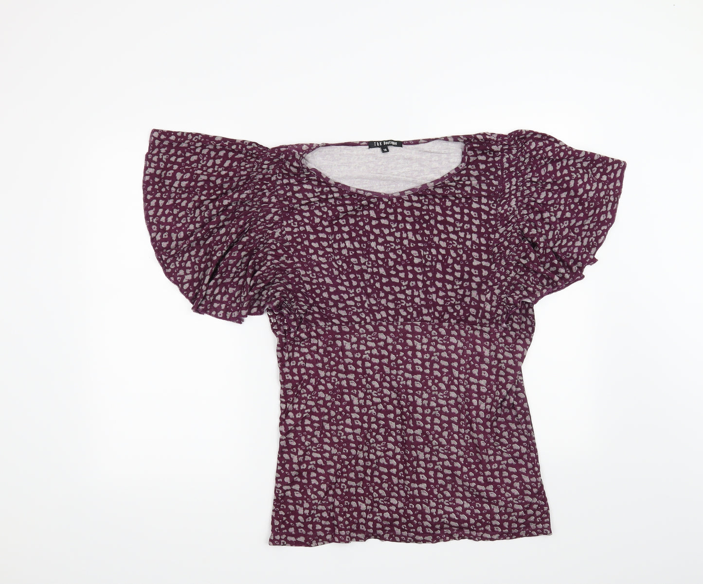 Preworn Womens Purple Animal Print  Basic Blouse Size 18