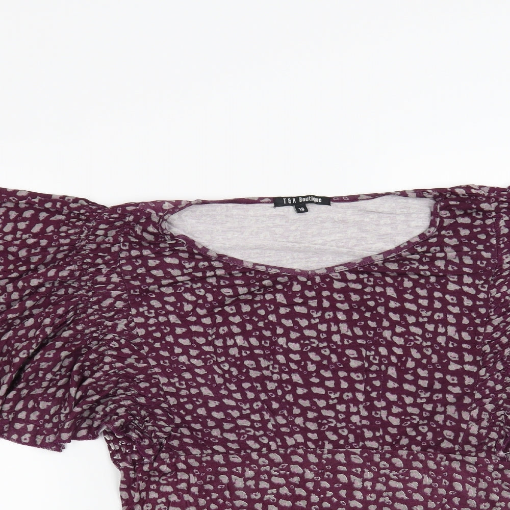 Preworn Womens Purple Animal Print  Basic Blouse Size 18