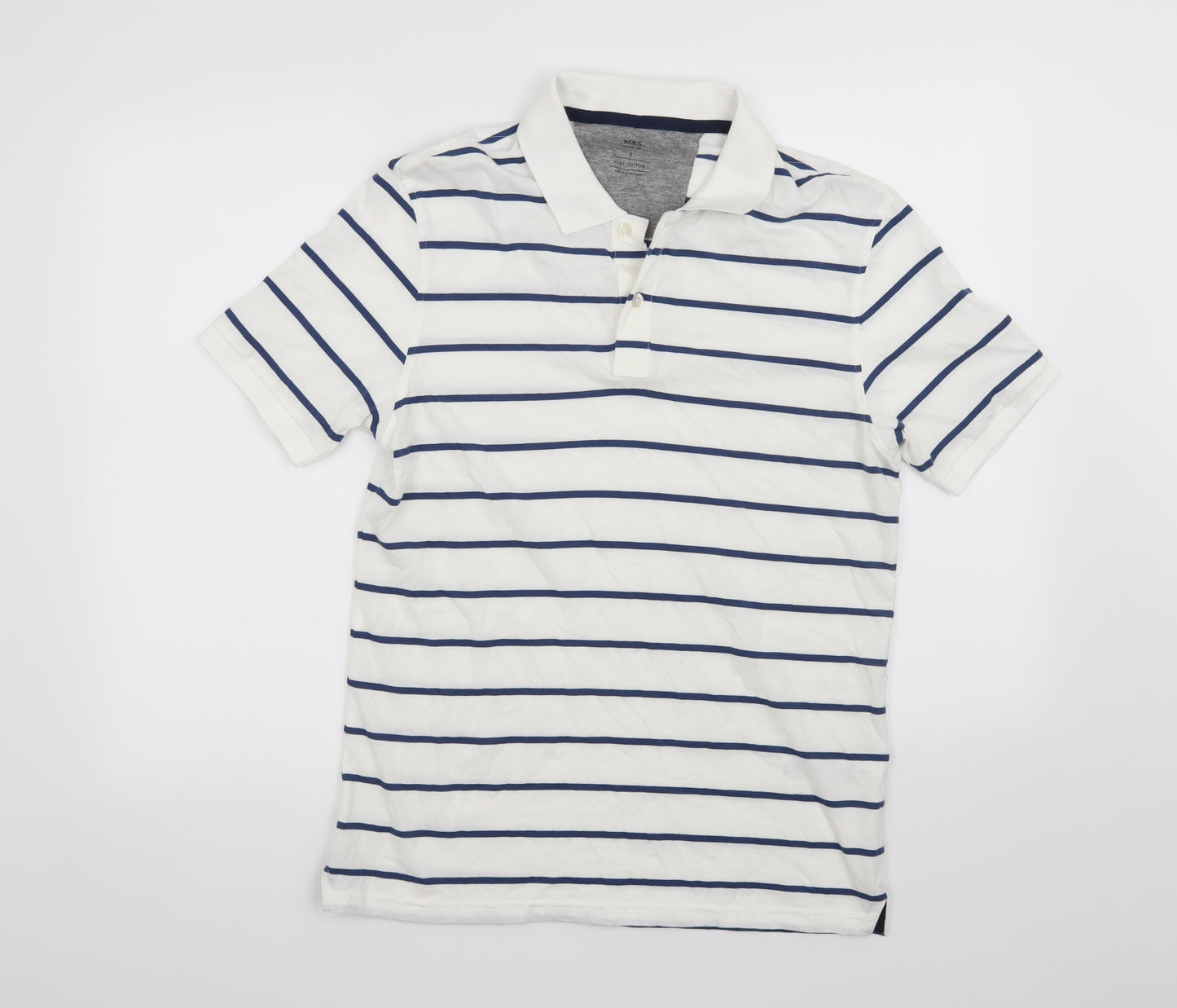 Marks and Spencer Mens White Striped   Polo Size S