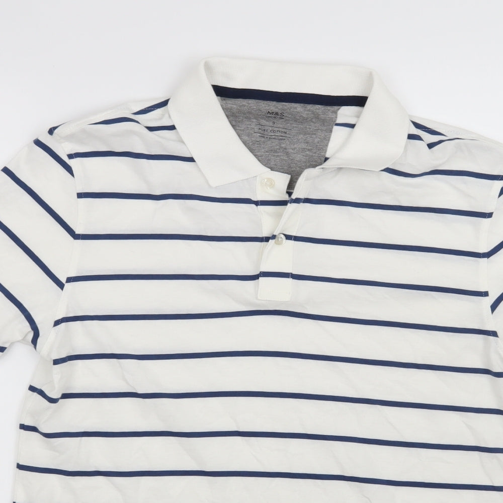 Marks and Spencer Mens White Striped   Polo Size S