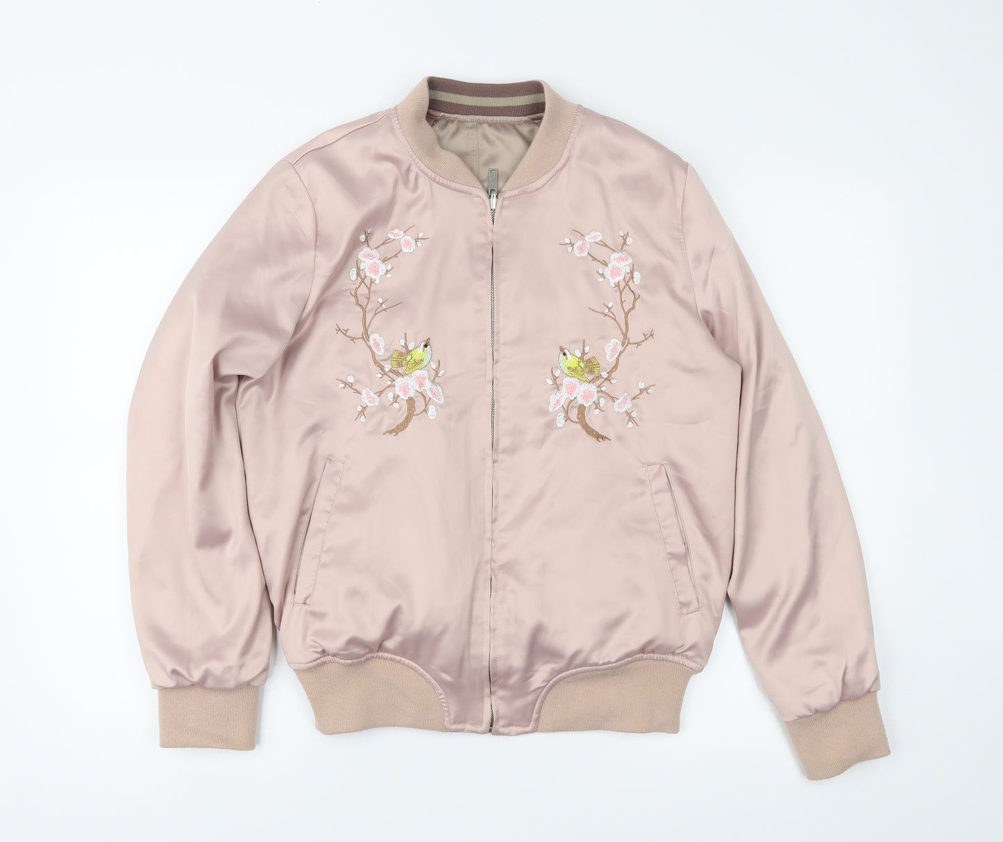 Primark Womens Pink  Satin Bomber Jacket Jacket Size 10  - Reversible