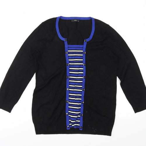 M&Co Womens Black Striped Knit Pullover Jumper Size 10