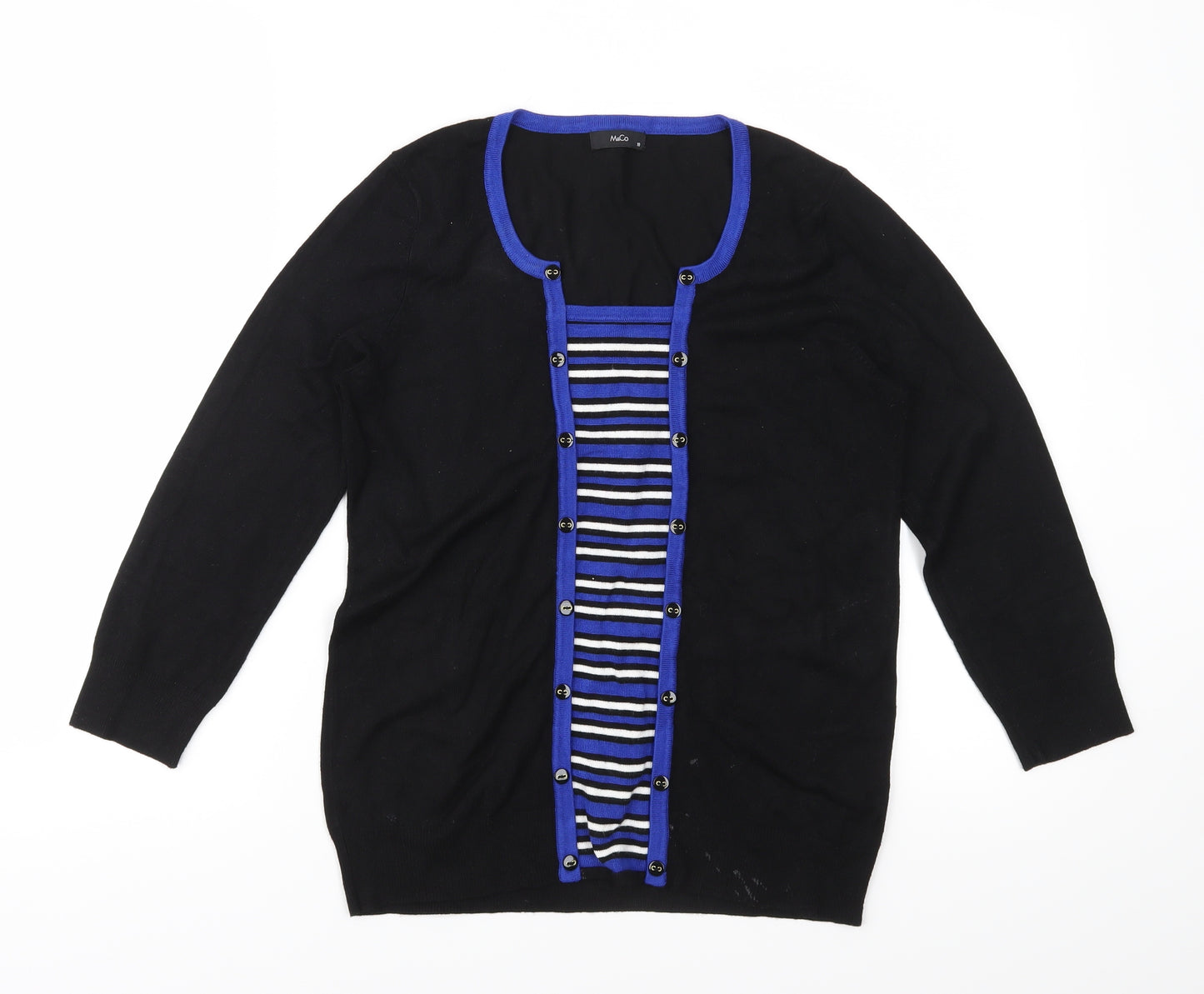 M&Co Womens Black Striped Knit Pullover Jumper Size 10