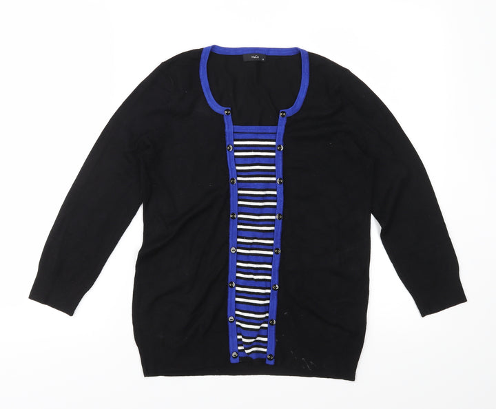 M&Co Womens Black Striped Knit Pullover Jumper Size 10