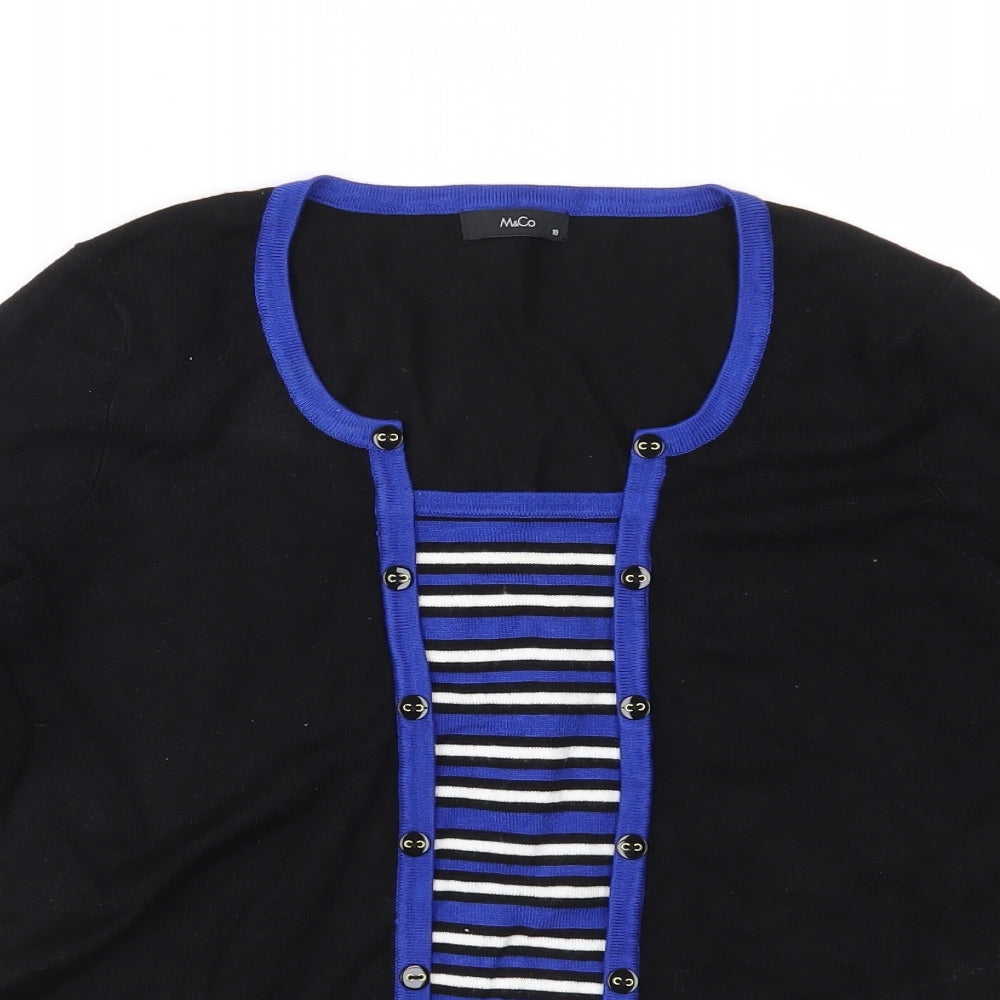 M&Co Womens Black Striped Knit Pullover Jumper Size 10