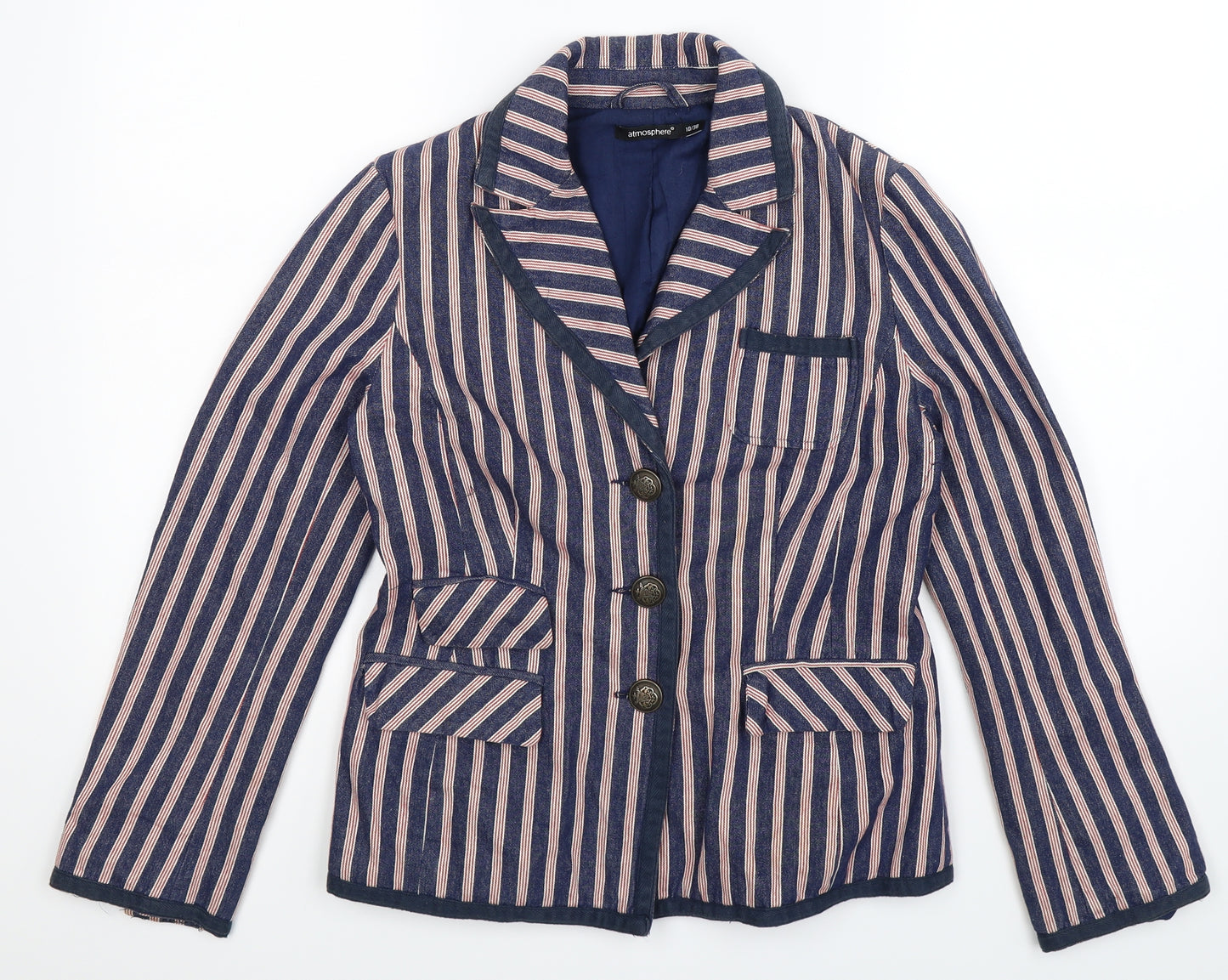 Atmosphere Womens Blue Striped  Jacket Blazer Size 10
