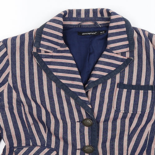 Atmosphere Womens Blue Striped  Jacket Blazer Size 10