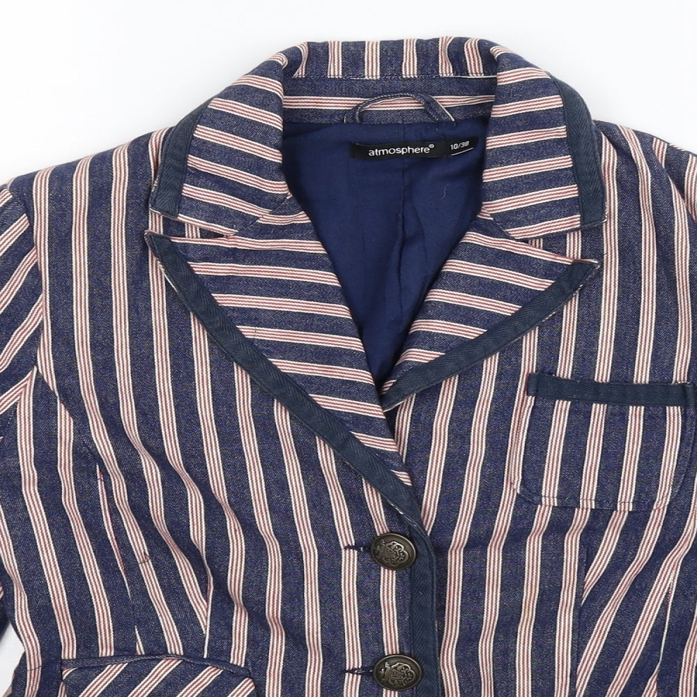 Atmosphere Womens Blue Striped  Jacket Blazer Size 10