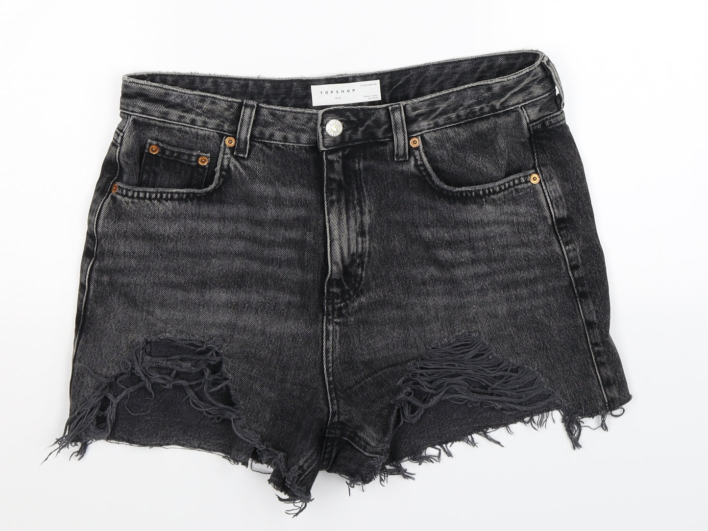 Topshop Womens Grey  Denim Hot Pants Shorts Size 12 - Distressed