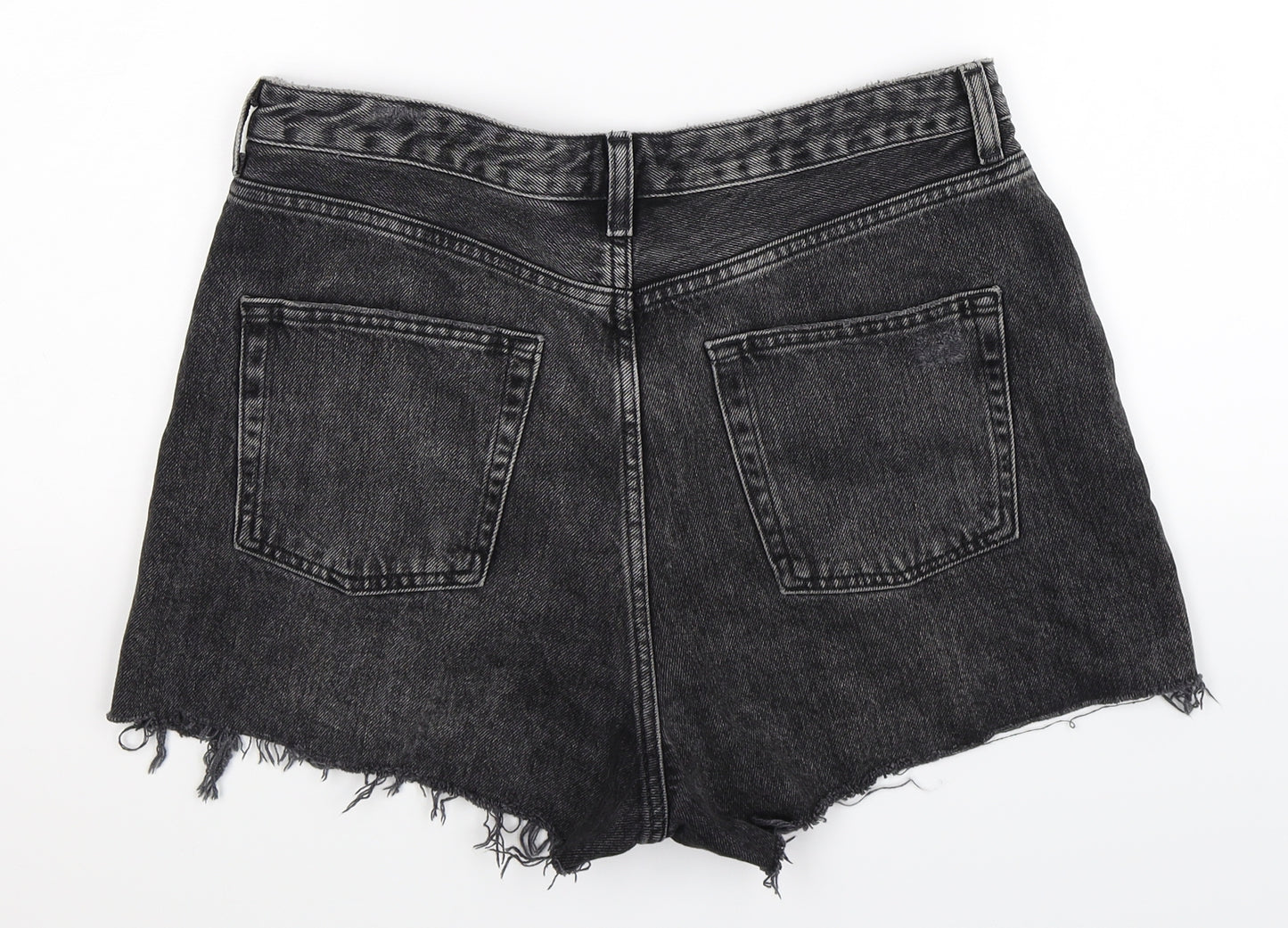 Topshop Womens Grey  Denim Hot Pants Shorts Size 12 - Distressed