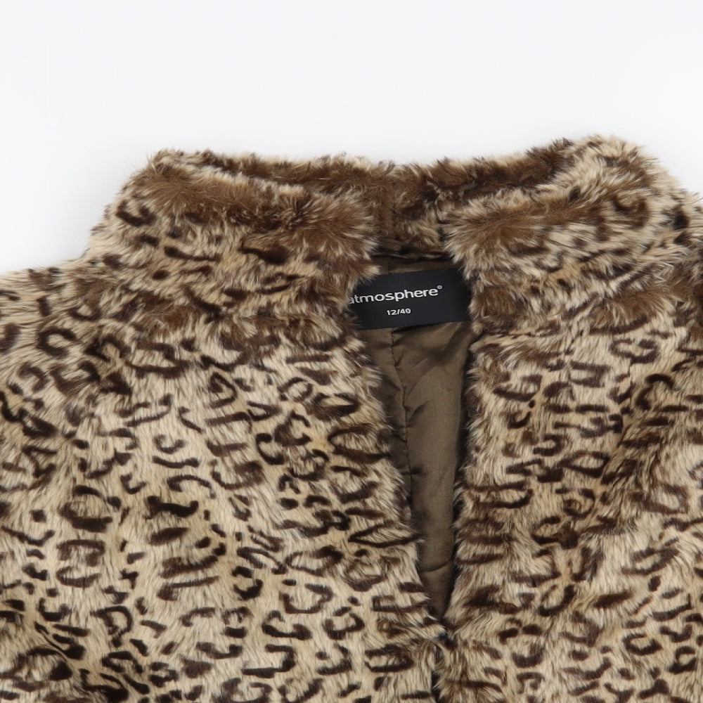 Atmosphere Womens Beige Animal Print  Jacket Coat Size 12