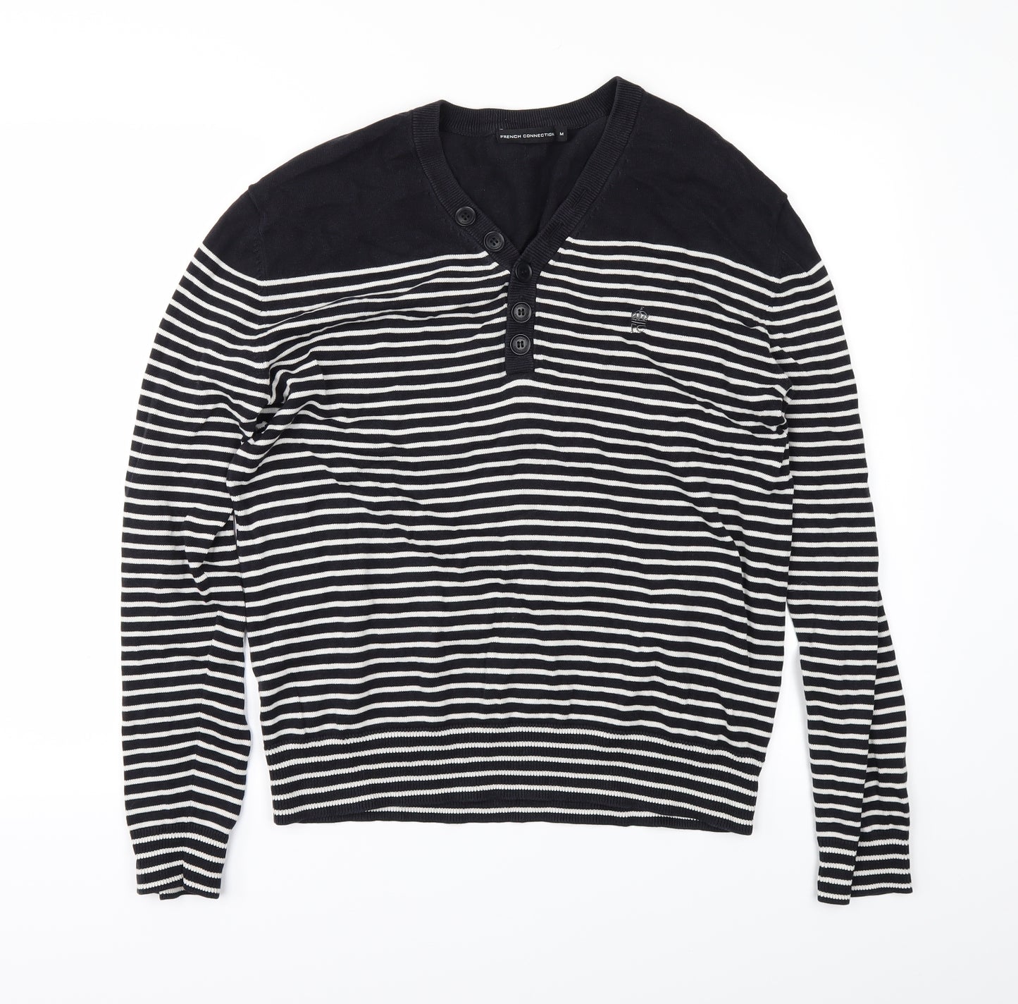 French Connection Mens Black Striped   T-Shirt Size M