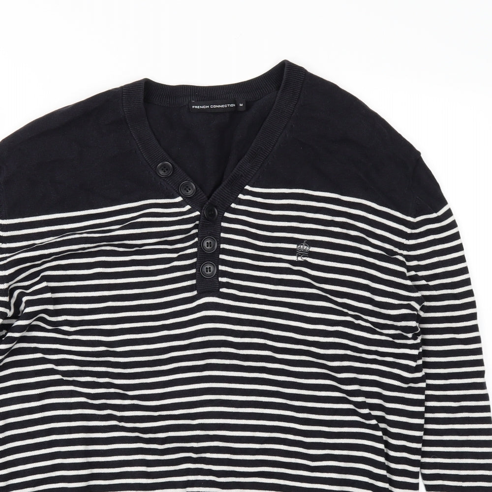 French Connection Mens Black Striped   T-Shirt Size M