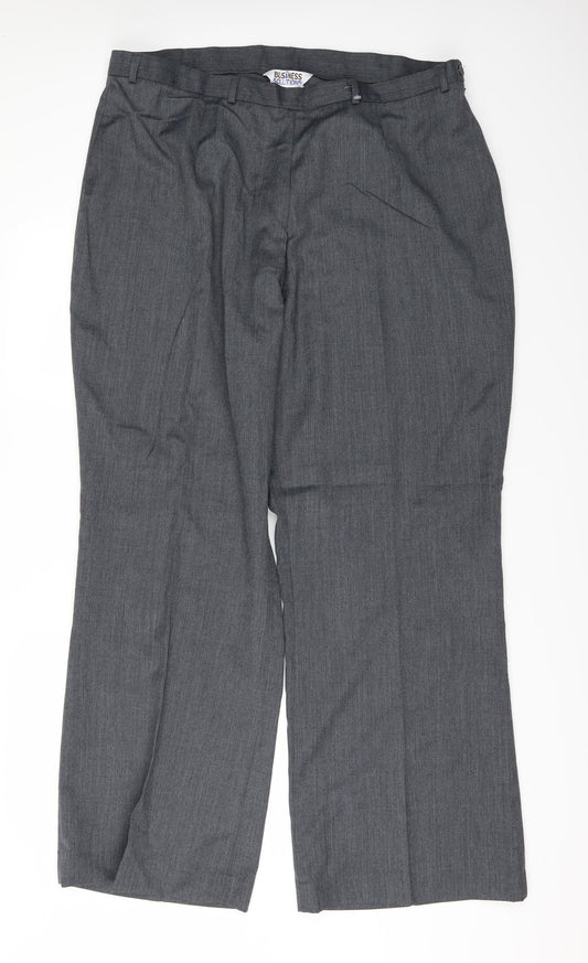 Front view of buisness solutions men’s grey trousers, size 28, 31-inch leg