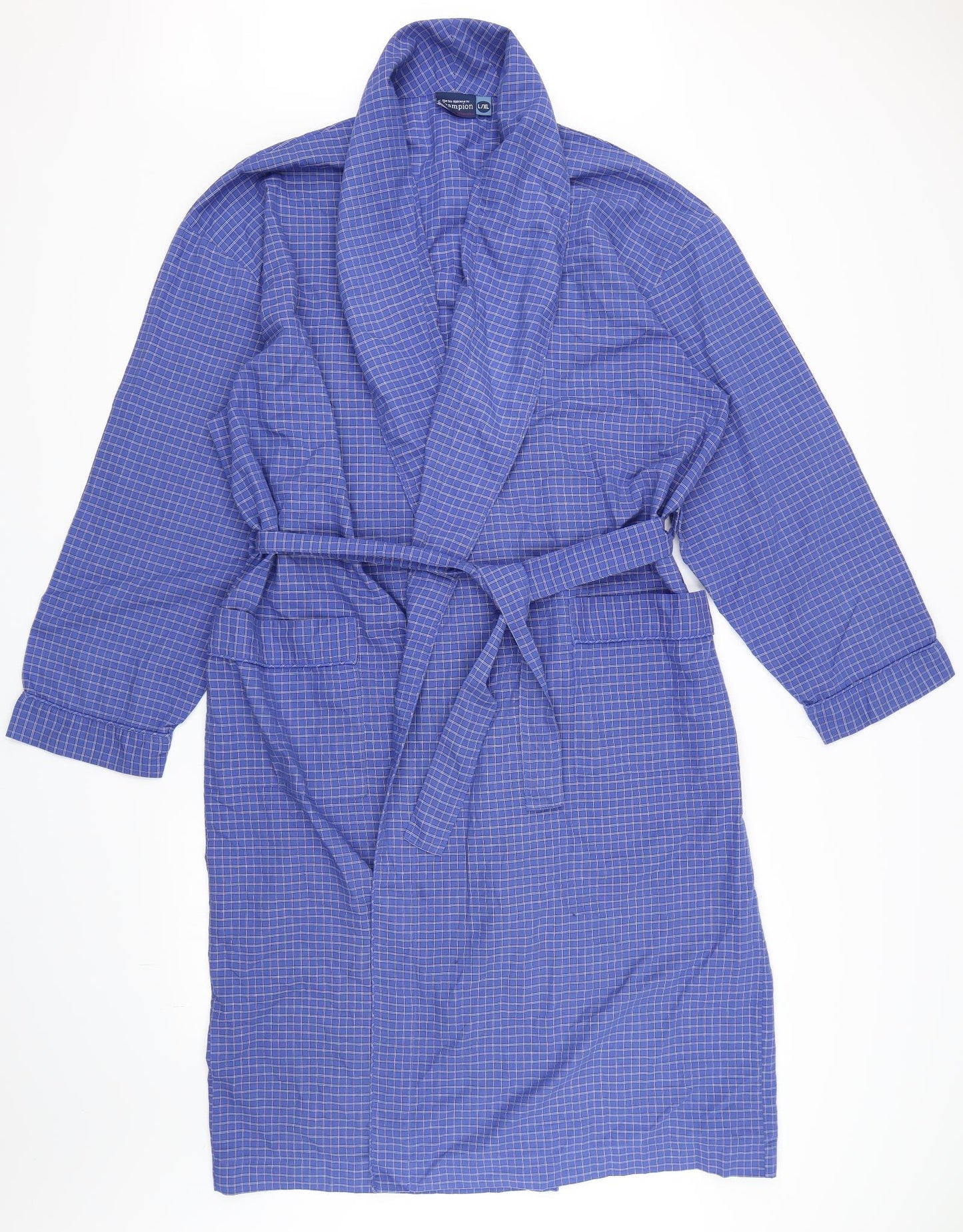 Champion Mens Blue Check   Robe Size L