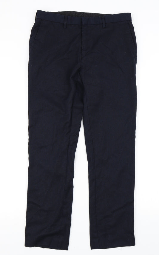 Front view of Topman men’s blue trousers, size 30, in, 27-inch leg