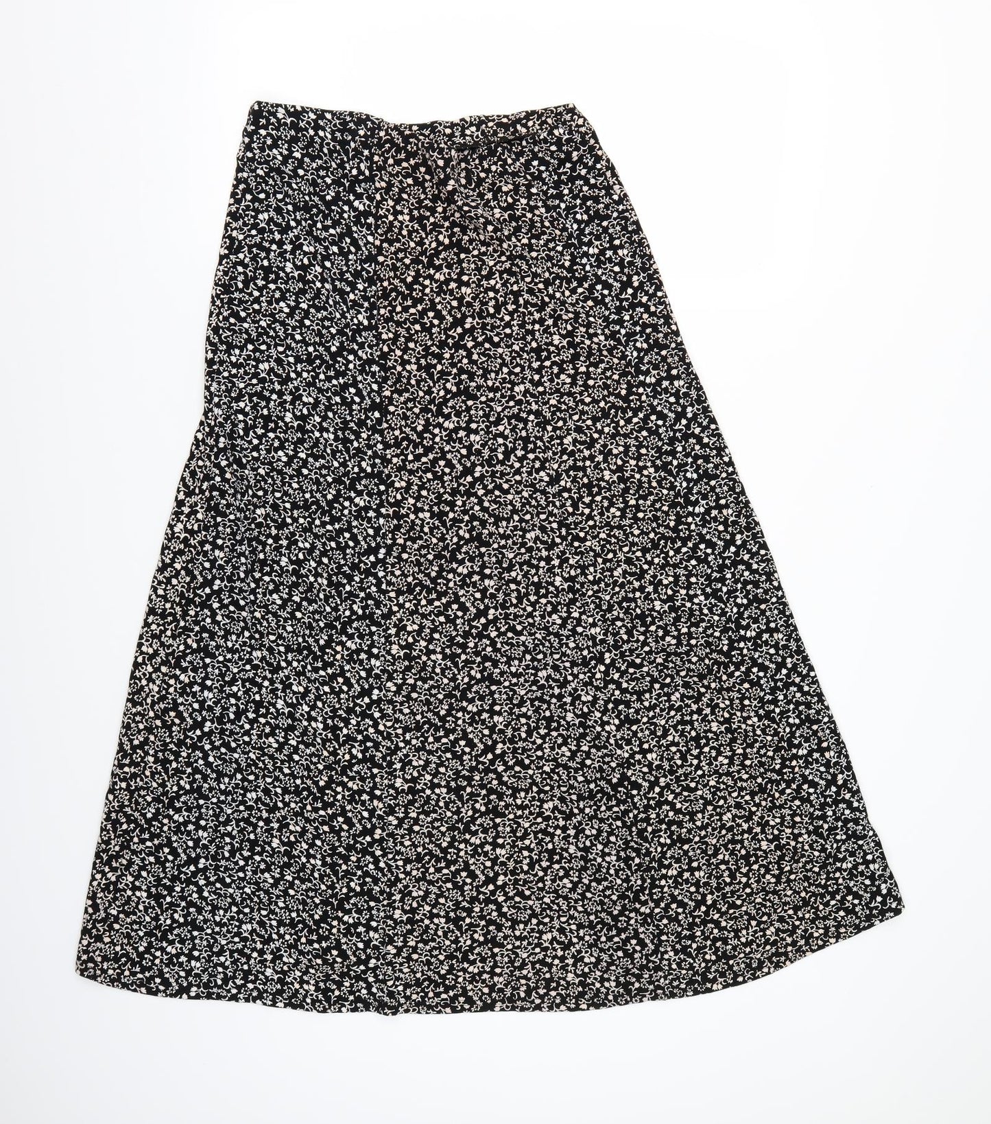 Preworn Womens Black Floral  Swing Skirt