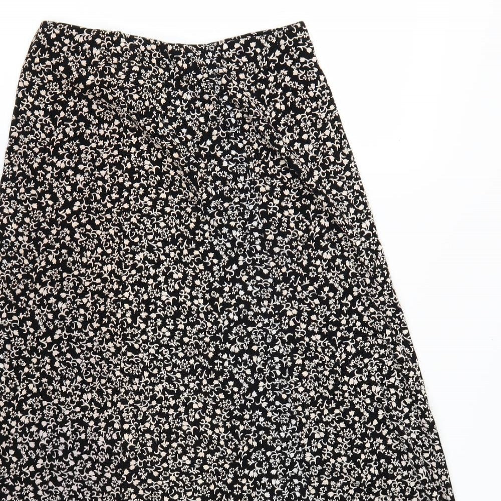 Preworn Womens Black Floral  Swing Skirt