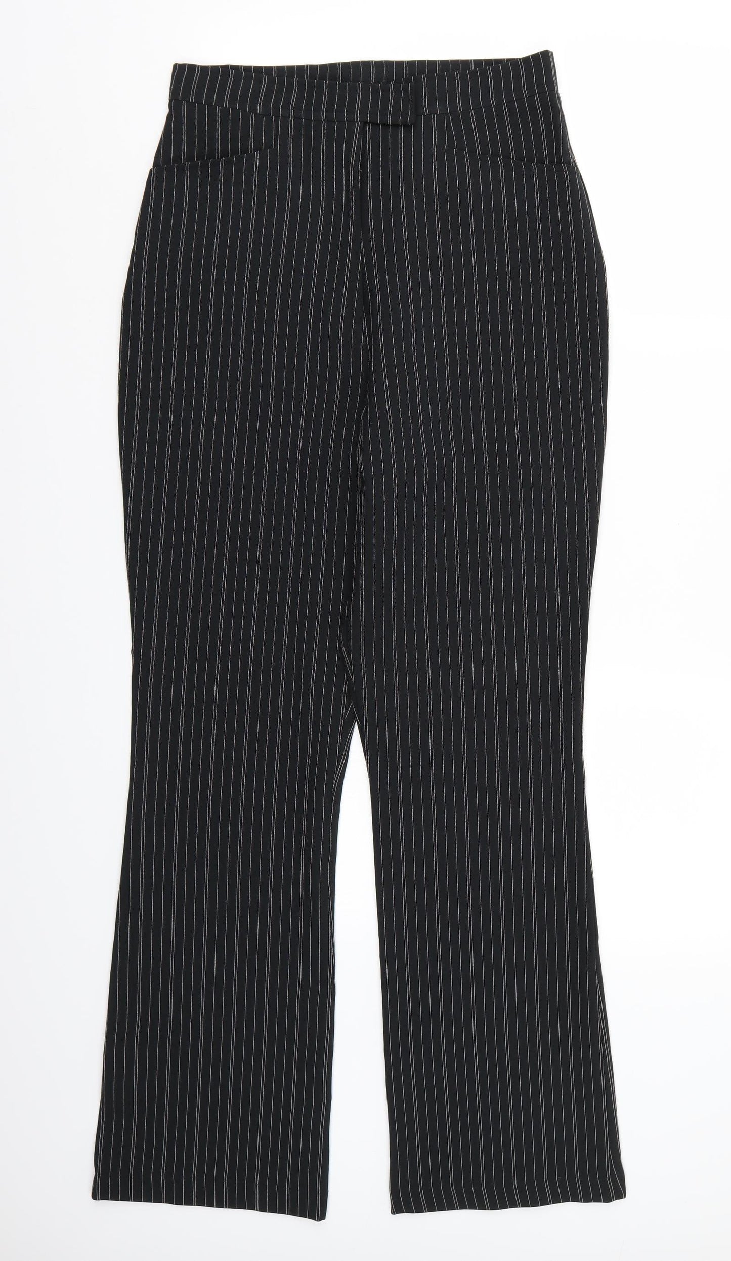 Preworn Womens Black Striped Rayon Trousers  Size 12 L30 in