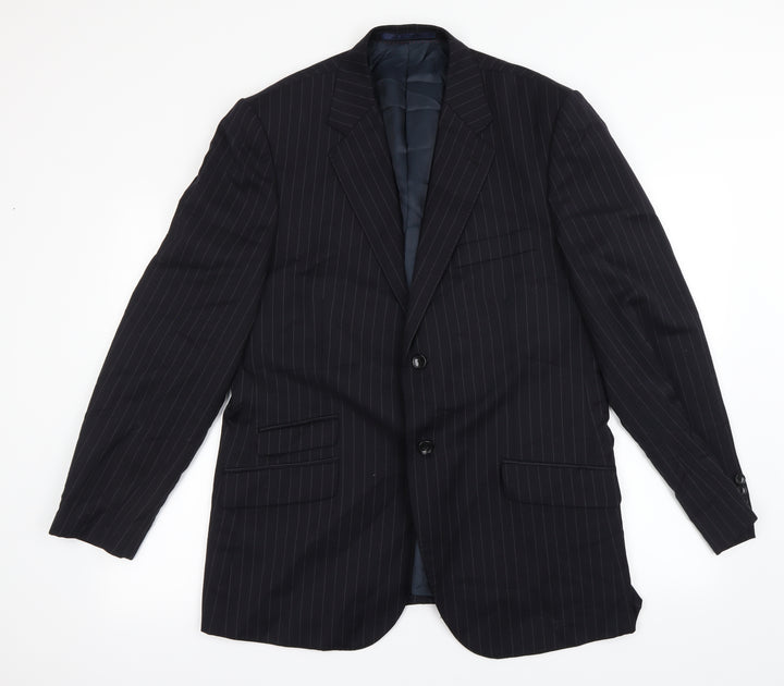 Preworn Mens Black Striped  Jacket Blazer Size L