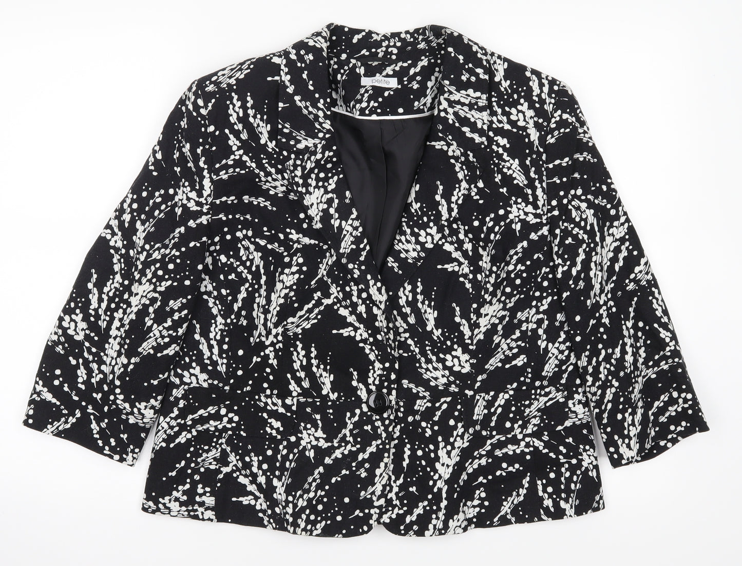 petite Womens Black Floral  Cropped Blouse Size 16