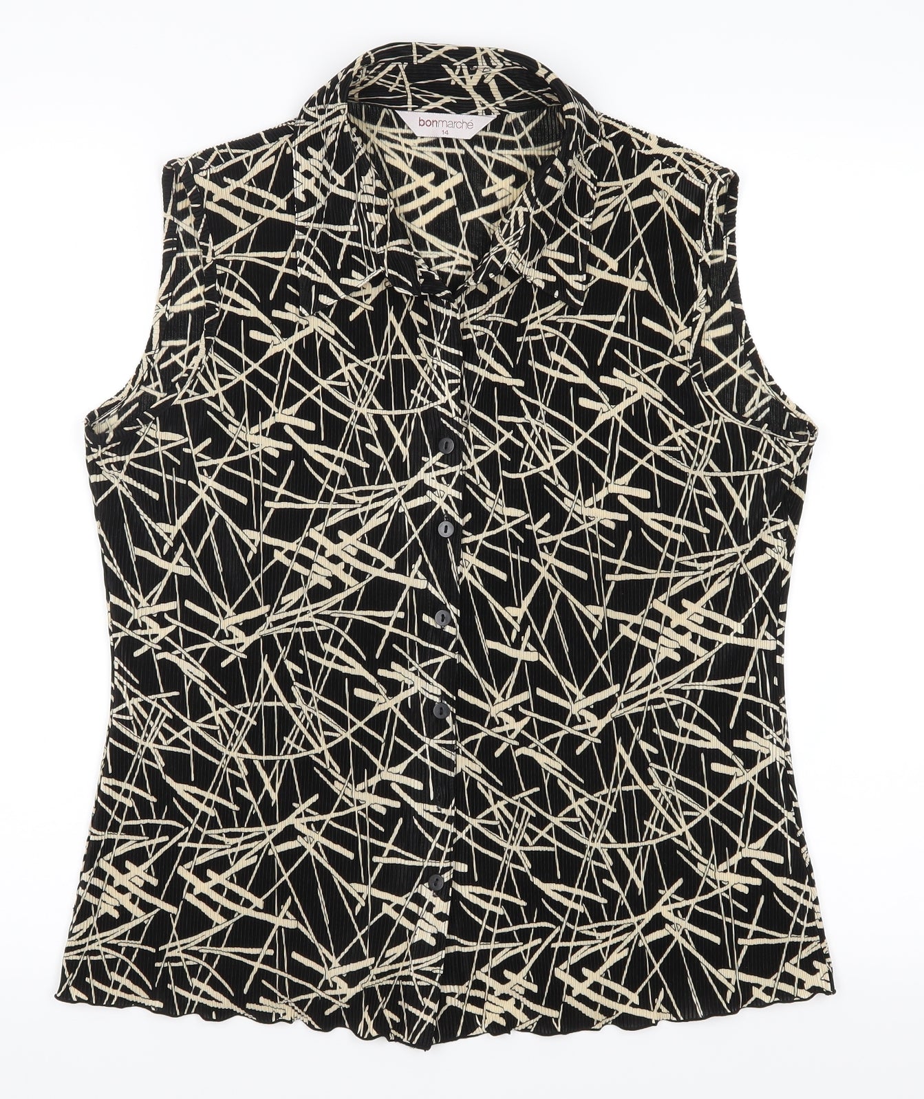 Le Bon Marché Womens Black Geometric  Basic Button-Up Size 14