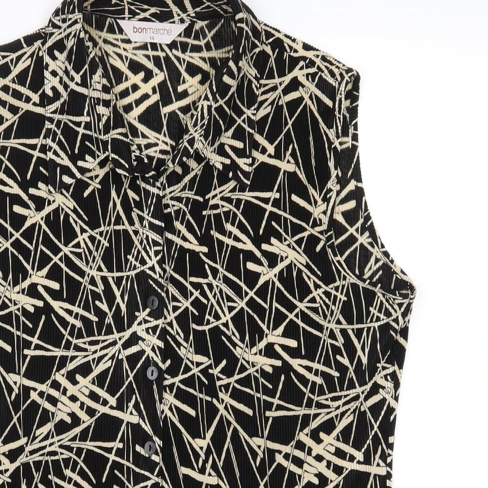 Le Bon Marché Womens Black Geometric  Basic Button-Up Size 14