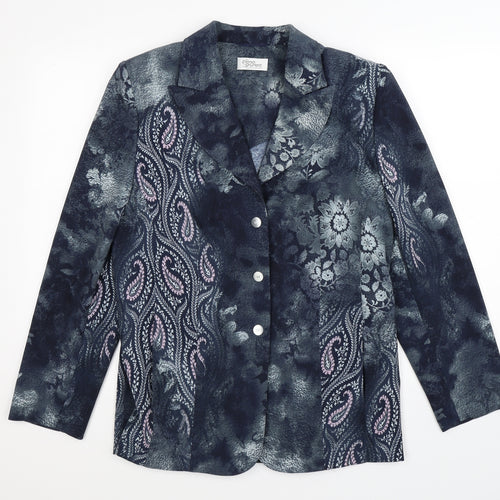 Elena Grunert Womens Blue Paisley  Jacket Blazer Size 14