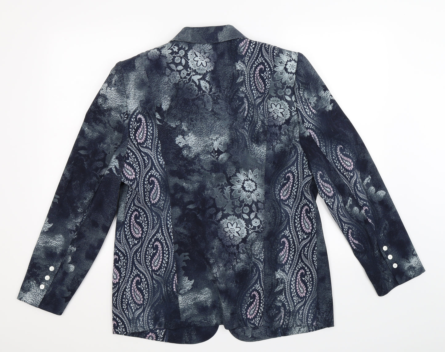 Elena Grunert Womens Blue Paisley  Jacket Blazer Size 14