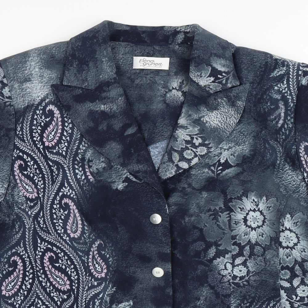 Elena Grunert Womens Blue Paisley  Jacket Blazer Size 14