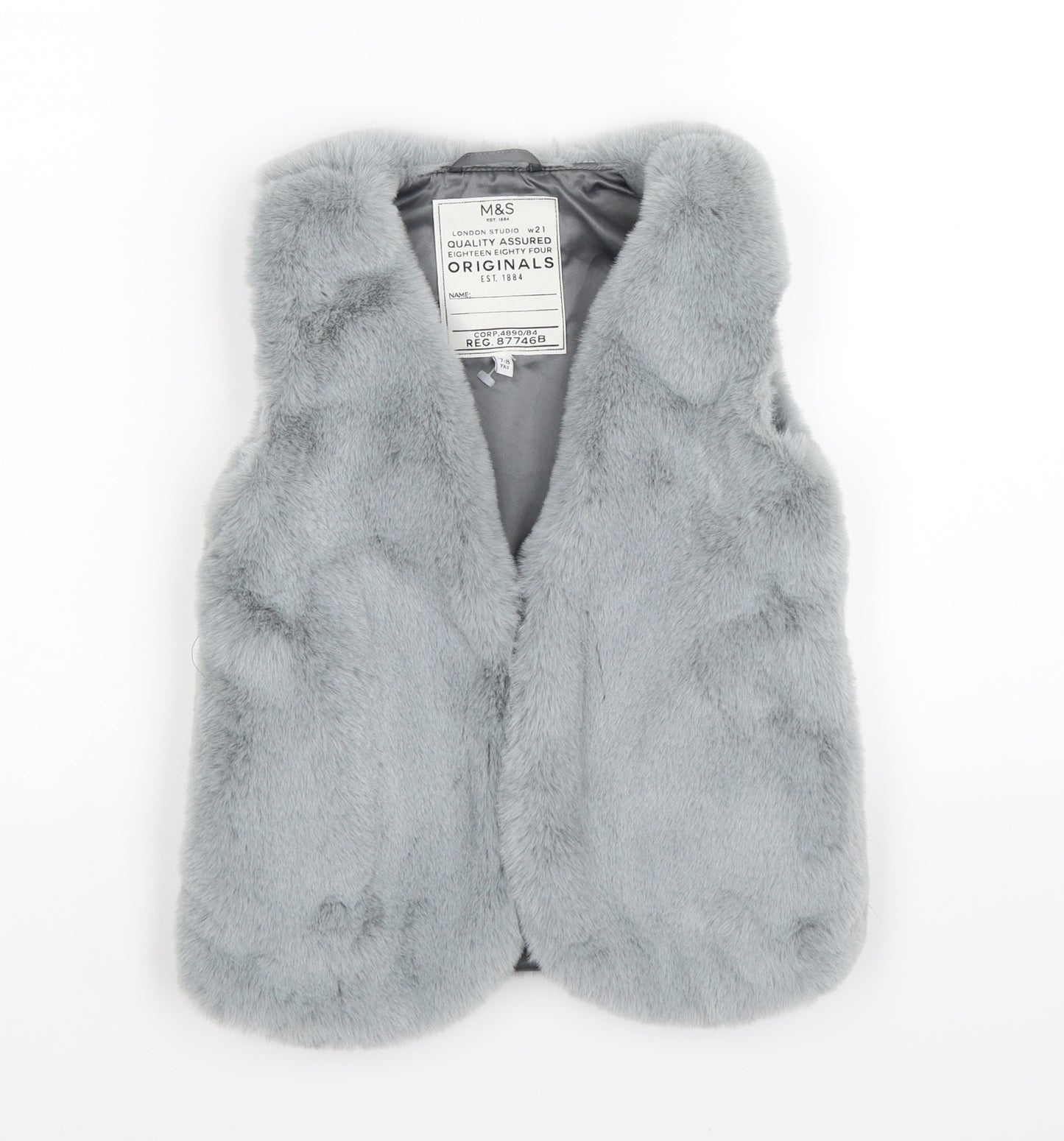 Marks and Spencer Girls Grey  Fleece Gilet Coat Size 7-8 Years  - faux fur