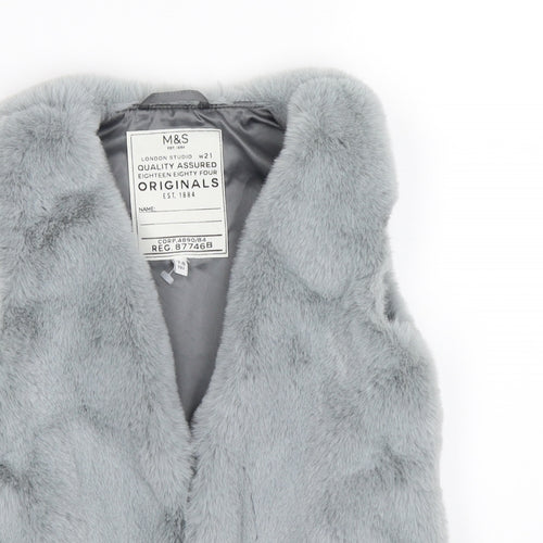 Marks and Spencer Girls Grey  Fleece Gilet Coat Size 7-8 Years  - faux fur