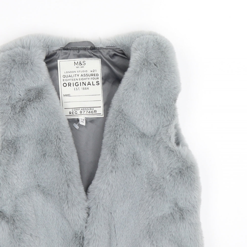 Marks and Spencer Girls Grey  Fleece Gilet Coat Size 7-8 Years  - faux fur