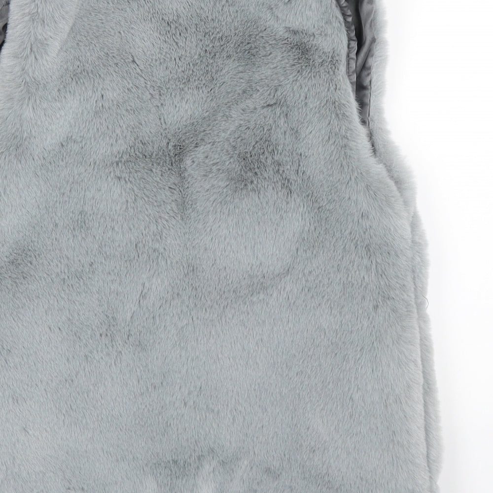 Marks and Spencer Girls Grey  Fleece Gilet Coat Size 7-8 Years  - faux fur