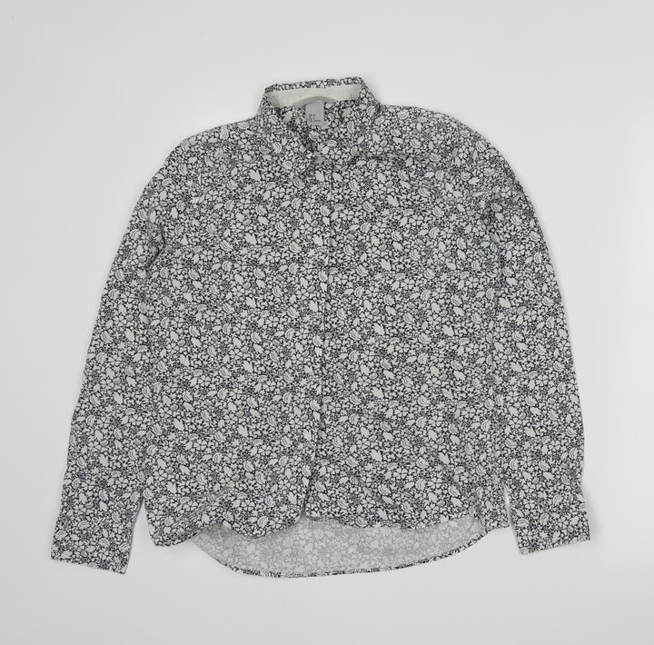 H&M Womens Blue Floral Basic Button-Up Size 10