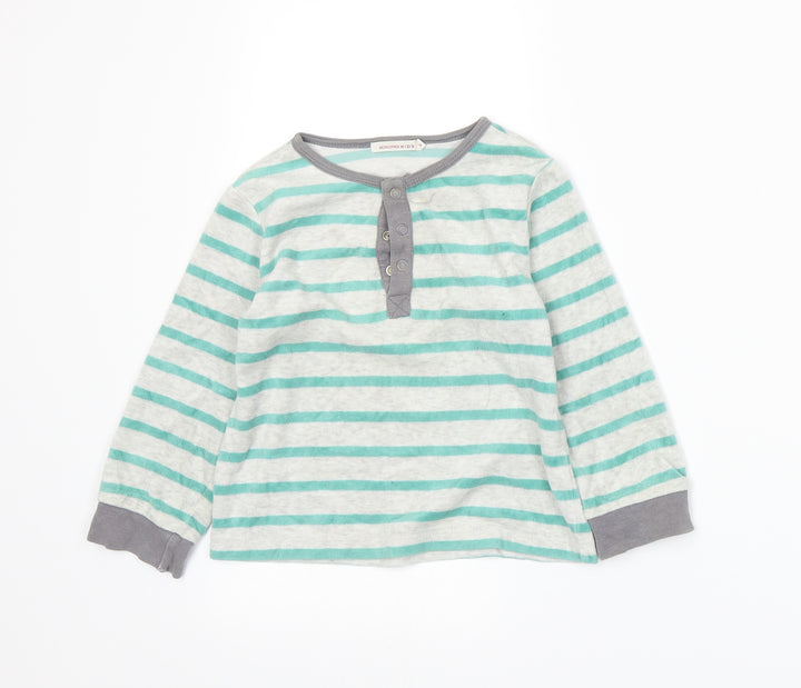 Monoprix Boys Green Striped Basic T-Shirt Size 3 Years
