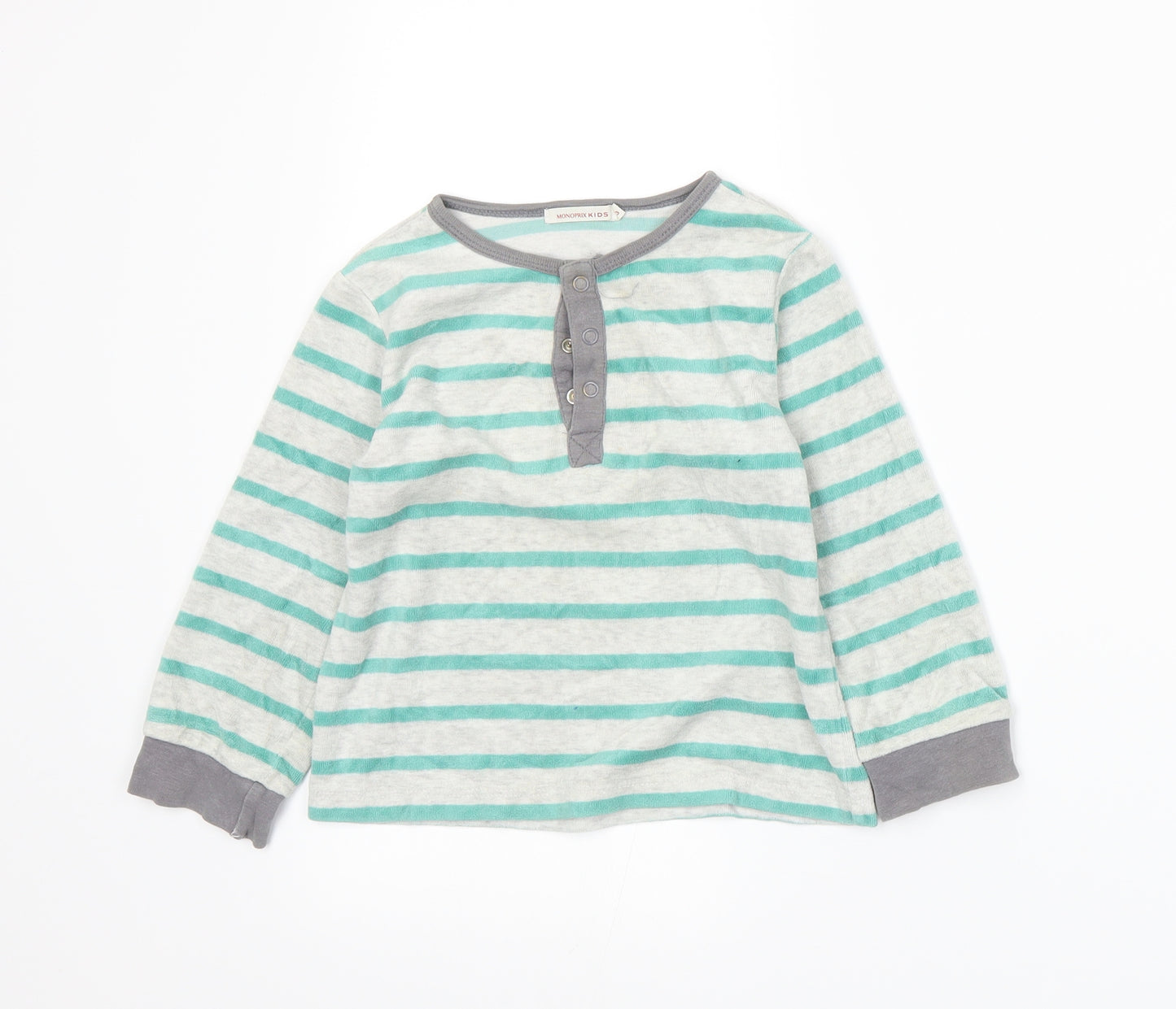 Monoprix Boys Green Striped  Basic T-Shirt Size 3 Years