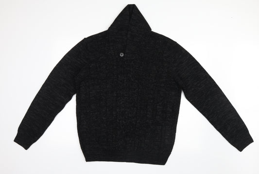 Front view of Peacocks men’s black knit jacket coatigan, size L
