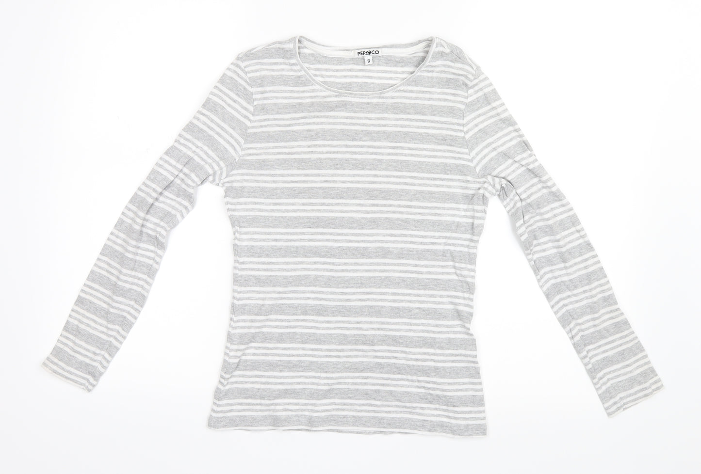 Pep&Co Womens Grey Striped  Basic T-Shirt Size 8