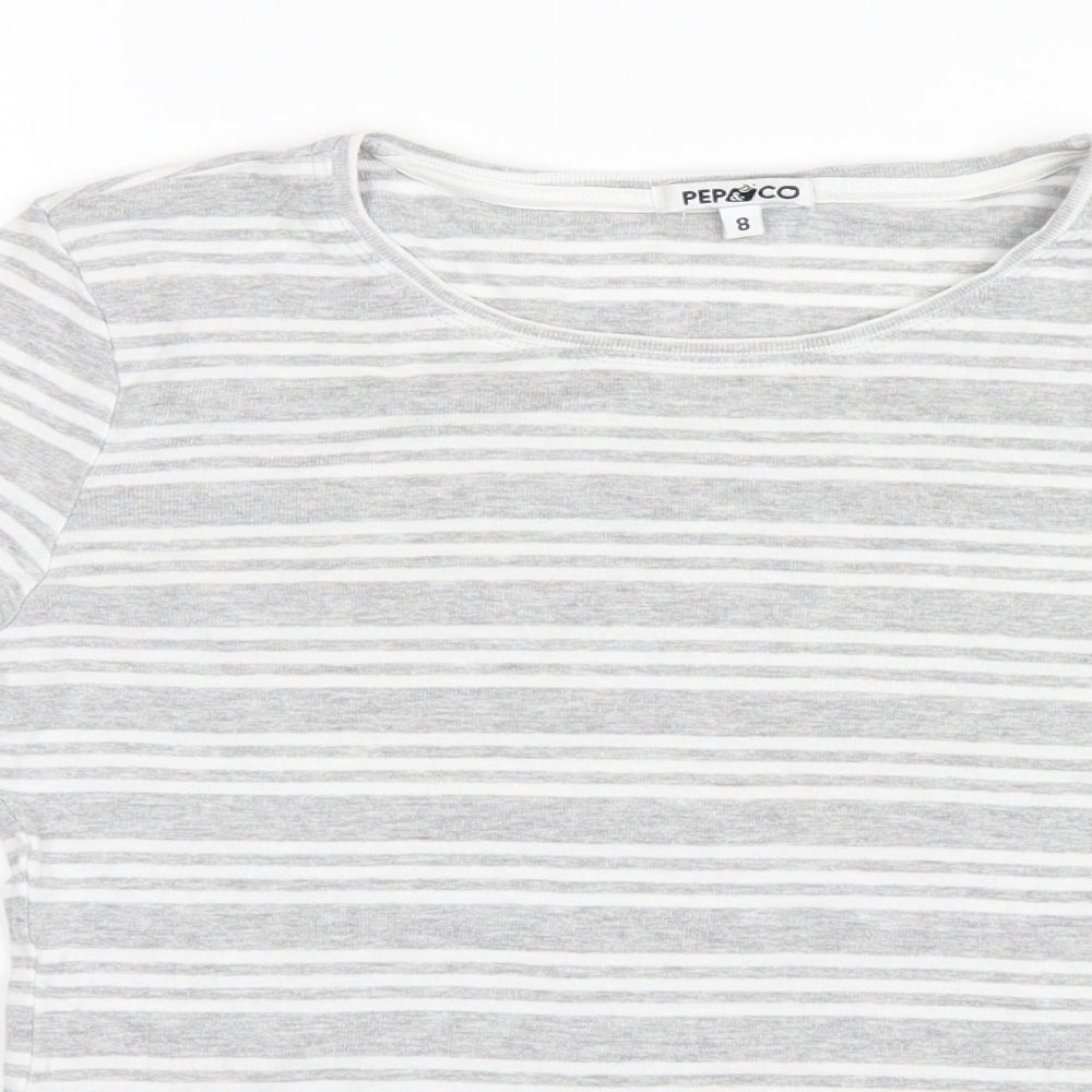 Pep&Co Womens Grey Striped  Basic T-Shirt Size 8