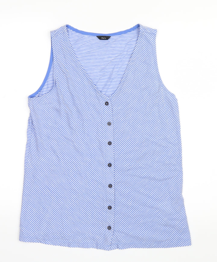 M&Co Womens Blue Striped Basic Button-Up Size 12