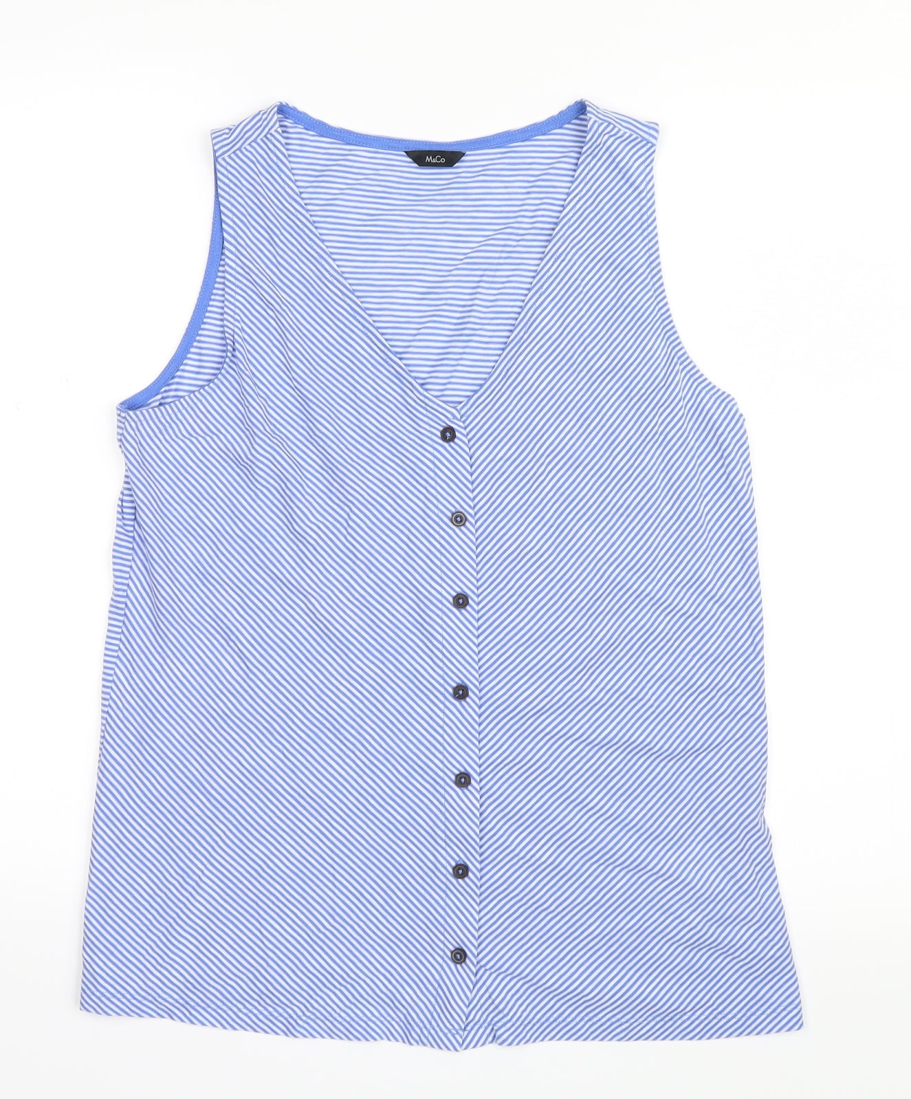 M&Co Womens Blue Striped  Basic Button-Up Size 12