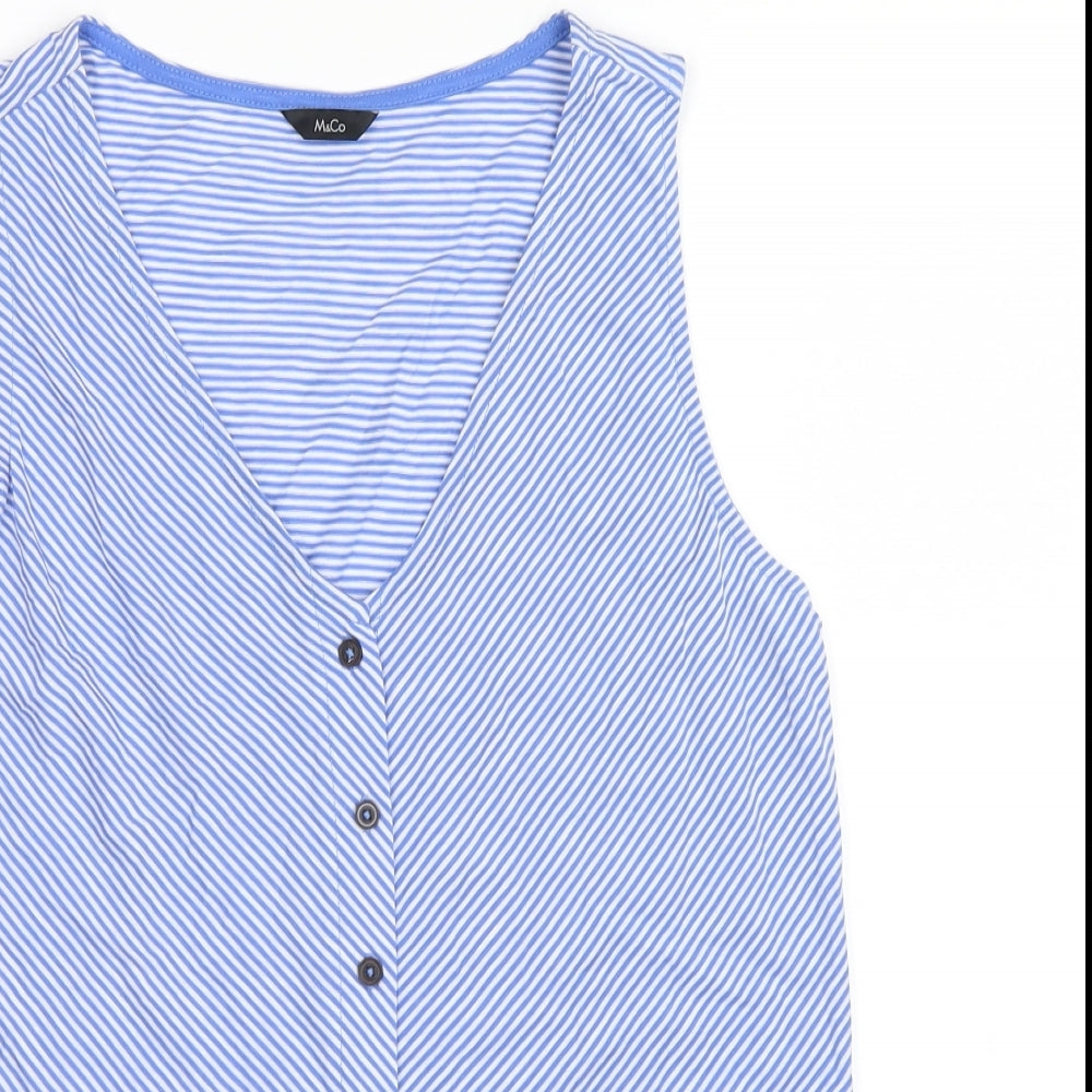 M&Co Womens Blue Striped  Basic Button-Up Size 12