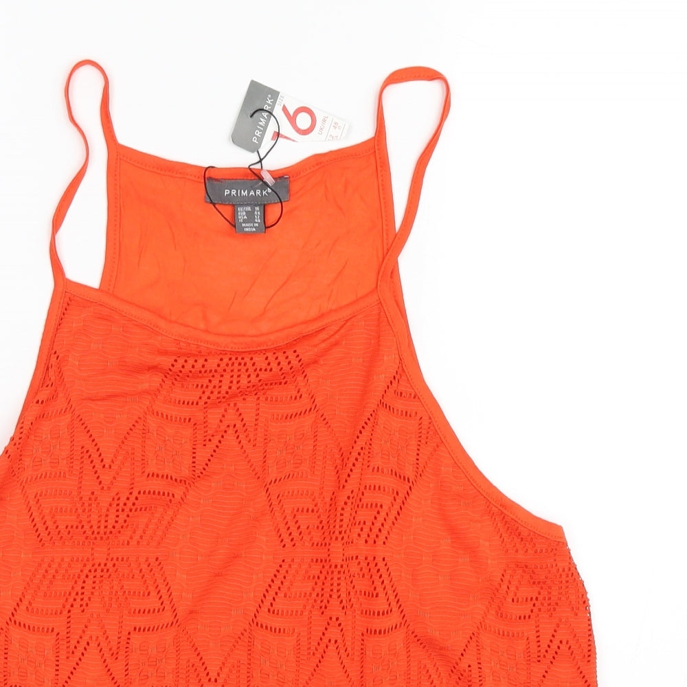 Primark Womens Orange Geometric  Basic Tank Size 16