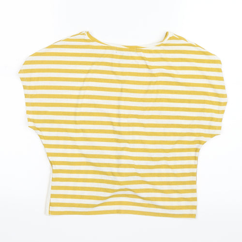 Primark Womens Yellow Striped  Basic T-Shirt Size 6  - Twist detail